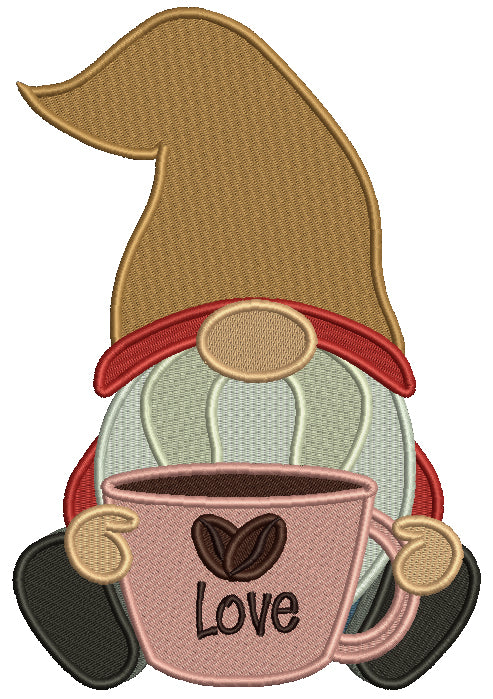 Gnome Drinking Cup Of Cofee Filled Machine Embroidery Design Digitized Pattern