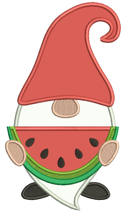 Gnome Eating Watermelon Applique Machine Embroidery Design Digitized Pattern