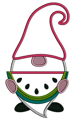 Gnome Eating Watermelon Applique Machine Embroidery Design Digitized Pattern