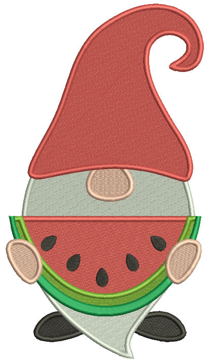 Gnome Eating Watermelon Filled Machine Embroidery Design Digitized Pattern