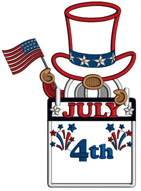 Gnome Holding American Flag 4th Of July Patriotic Applique Machine Embroidery Design Digitized Pattern