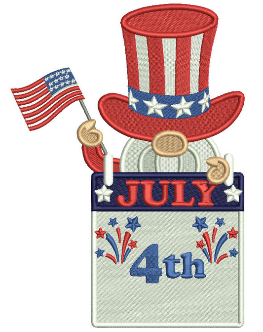 Gnome Holding American Flag 4th Of July Patriotic Filled Machine Embroidery Design Digitized Pattern