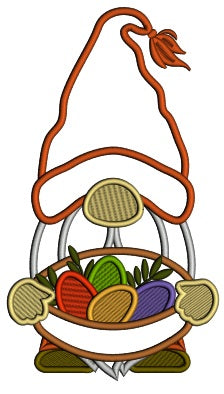 Gnome Holding Basket With Easter Eggs Applique Machine Embroidery Design Digitized Pattern