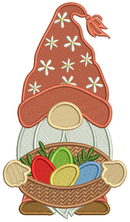 Gnome Holding Basket With Easter Eggs Filled Machine Embroidery Design Digitized Pattern