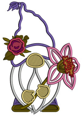 Gnome Holding Big Flower Applique Machine Embroidery Design Digitized Pattern