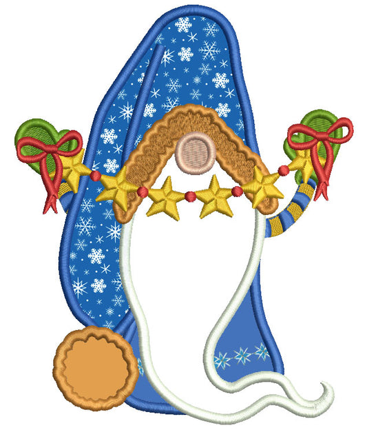 Gnome Holding Christmas Ornaments Applique Machine Embroidery Design Digitized Pattern