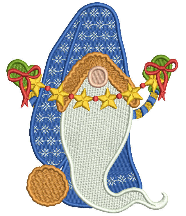 Gnome Holding Christmas Ornaments Filled Machine Embroidery Design Digitized Pattern