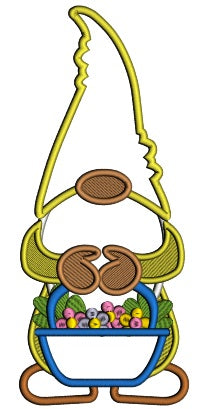 Gnome Holding Easter Basket With Flowers Applique Machine Embroidery Design Digitized Pattern