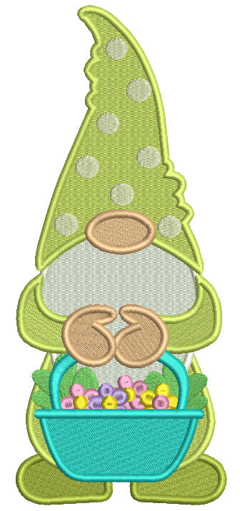 Gnome Holding Easter Basket With Flowers Filled Machine Embroidery Design Digitized Pattern