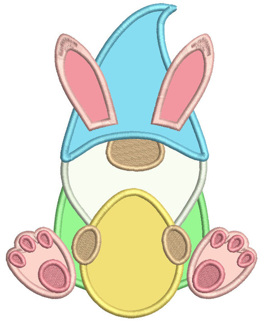 Gnome Holding Easter Egg Applique Machine Embroidery Design Digitized Pattern