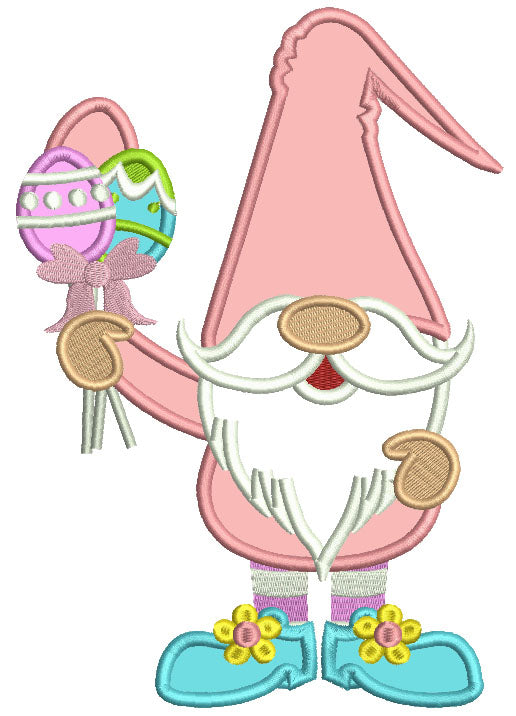 Gnome Holding Easter Eggs Applique Machine Embroidery Design Digitized Pattern
