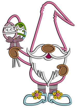 Gnome Holding Easter Eggs Applique Machine Embroidery Design Digitized Pattern