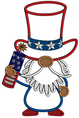 Gnome Holding Firecracker Independence Day Applique Machine Embroidery Design Digitized Pattern