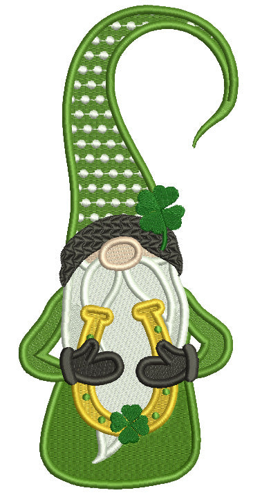 Gnome Holding Horseshoe St.Patrick's Day Filled Machine Embroidery Design Digitized Pattern