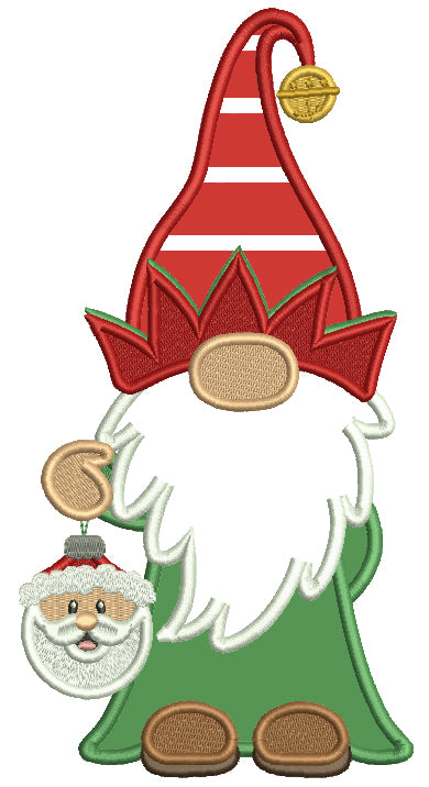 Gnome Holding Santa Ornament Christmas Applique Machine Embroidery Design Digitized Pattern