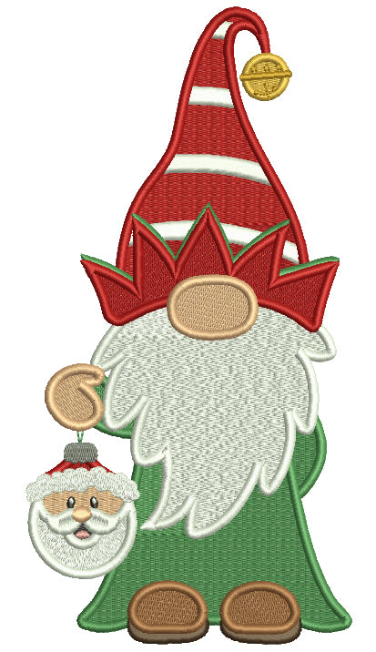 Gnome Holding Santa Ornament Christmas Filled Machine Embroidery Design Digitized Pattern