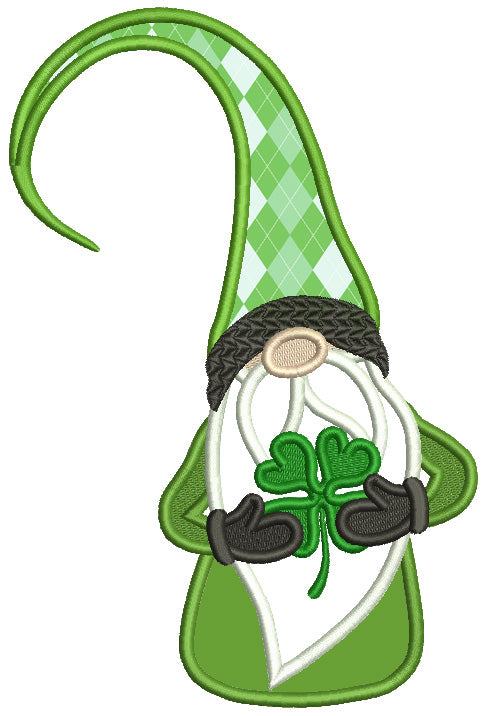 Gnome Holding Shamrock St Patricks Day Applique Machine Embroidery Des