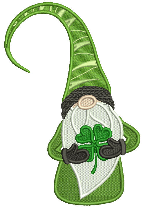 Gnome Holding Shamrock St.Patricks Day Filled Machine Embroidery Design Digitized Pattern