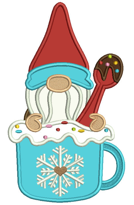 Gnome Holding Spoon Covered In Chocolate Christmas Applique Machine Embroidery Design Digitized Pattern
