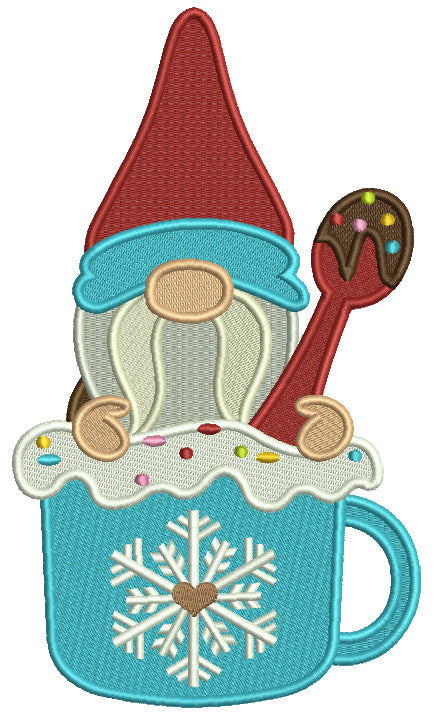 Gnome Holding Spoon Covered In Chocolate Christmas Filled Machine Embroidery Design Digitized Pattern