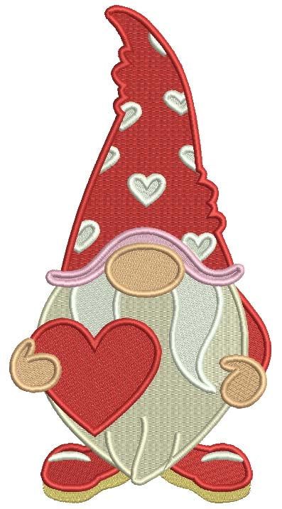 Gnome Holding a Big Heart Valentine's Day Filled Machine Embroidery Design Digitized Pattern