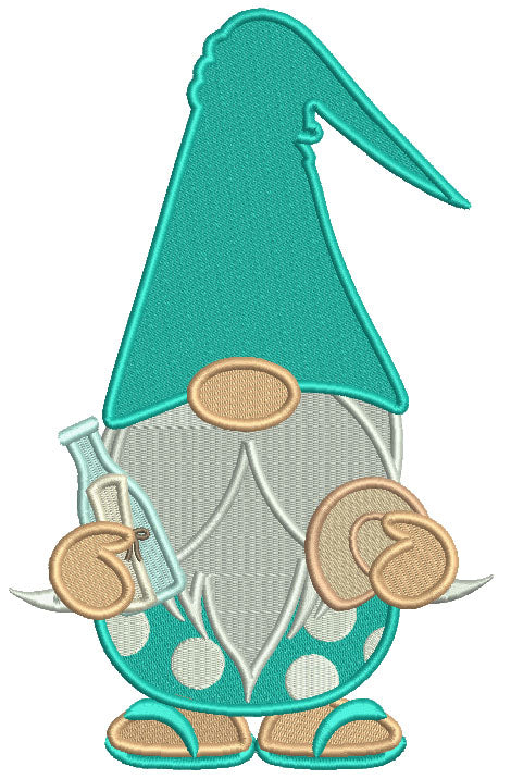 Gnome Holding a Bottle Filled Machine Embroidery Design Digitized Pattern