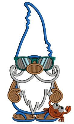 Gnome Holding a Crab Summer Applique Summer Machine Embroidery Design Digitized Pattern
