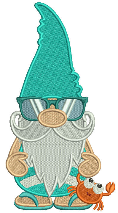 Gnome Holding a Crab Summer Filled Summer Machine Embroidery Design Digitized Pattern