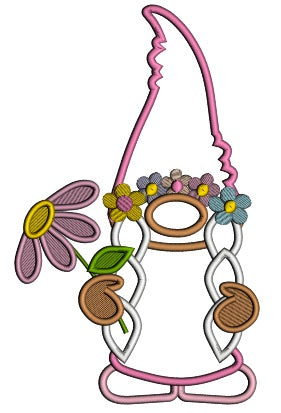Gnome Holding a Flower Applique Easter Machine Embroidery Design Digitized Pattern