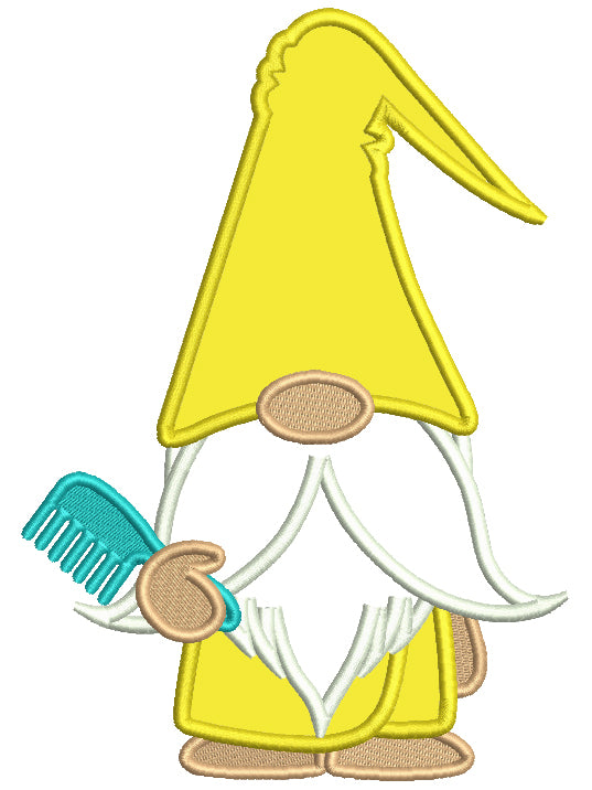 Gnome Holding a Hair Comb Applique Machine Embroidery Digitized Design Pattern