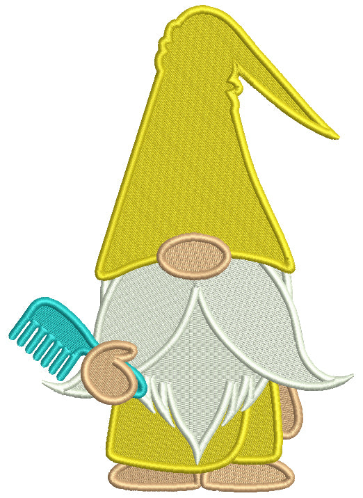 Gnome Holding a Hair Comb Filled Machine Embroidery Digitized Design Pattern