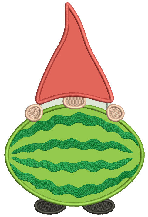 Gnome Holding a Huge Watermelon Applique Machine Embroidery Design Digitized Pattern