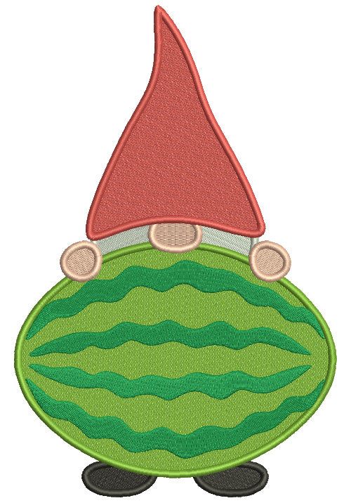 Gnome Holding a Huge Watermelon Filled Machine Embroidery Design Digitized Pattern