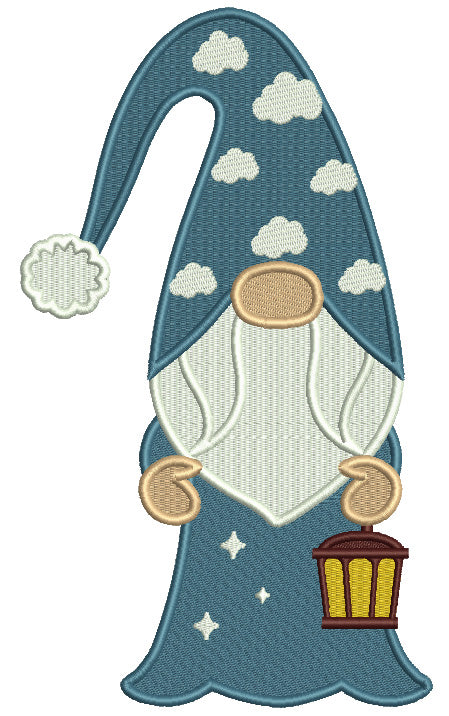 Gnome Holding a Lantern Filled Machine Embroidery Design Digitized Pattern