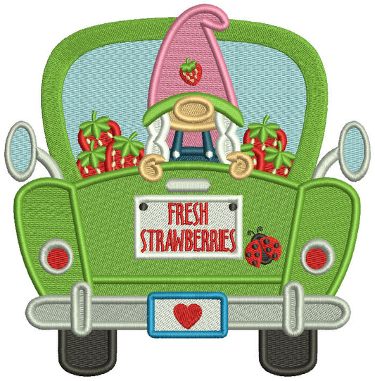 Gnome In The Back Of a Truck With Strawberries Filled Machine Embroidery Design Digitized Pattern