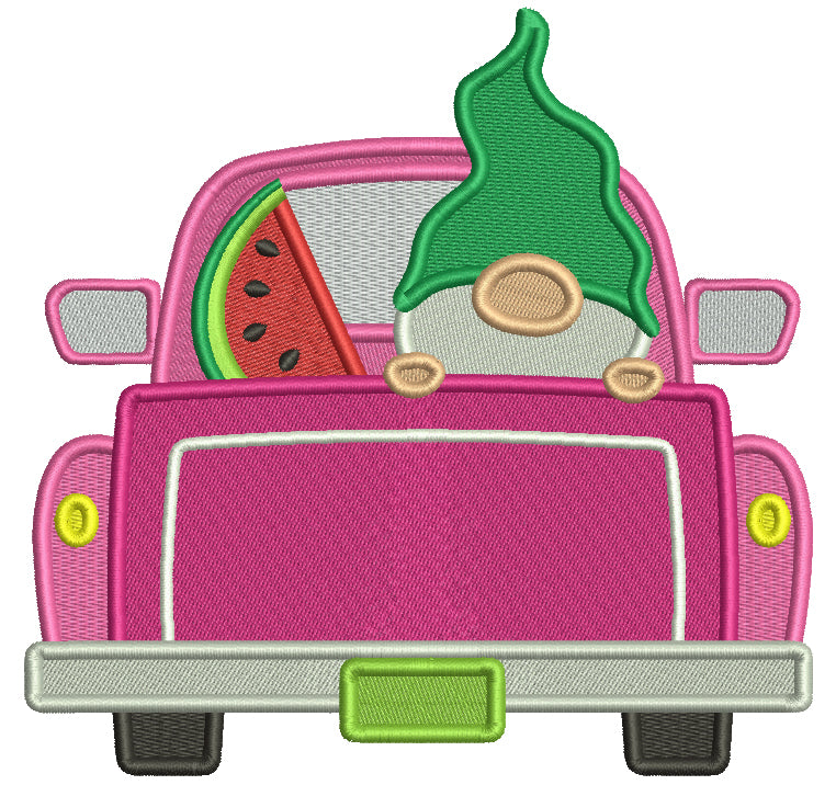 Gnome In The Car With a Watermelon Filled Machine Embroidery Design Digitized Pattern