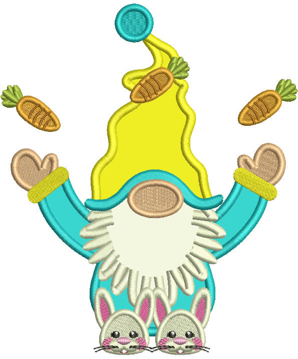 Gnome Juggling Carrots Easter Applique Machine Embroidery Design Digitized Pattern