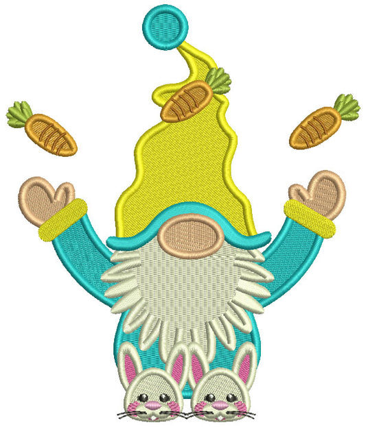 Gnome Juggling Carrots Easter Filled Machine Embroidery Design Digitized Pattern
