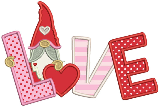 Gnome Love With Heart Valentine's Day Applique Machine Embroidery Design Digitized Pattern