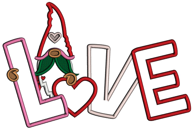 Gnome Love With Heart Valentine's Day Applique Machine Embroidery Design Digitized Pattern