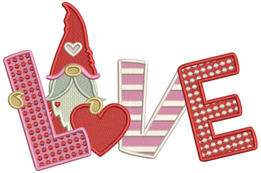 Gnome Love With Heart Valentine's Day Filled Machine Embroidery Design Digitized Pattern
