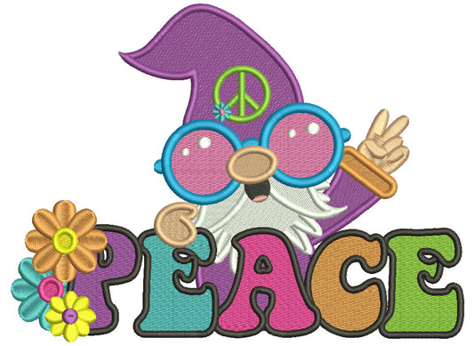 Gnome Peace Sign Filled Machine Embroidery Design Digitized Pattern