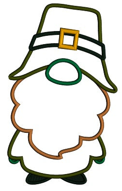 Gnome Pilgrim Wearing a BIg Hat Thanksgiving Applique Machine Embroidery Design Digitized Pattern