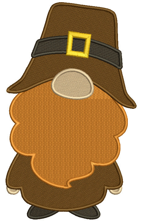 Gnome Pilgrim Wearing a BIg Hat Thanksgiving Filled Machine Embroidery Design Digitized Pattern