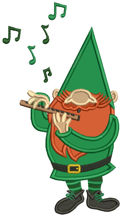 Gnome Playing a Flute St.Patrick's Day Applique Machine Embroidery Design Digitized Pattern