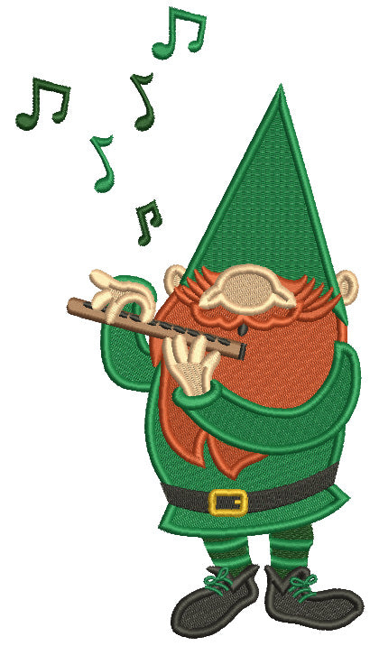 Gnome Playing a Flute St.Patrick's Day Filled Machine Embroidery Design Digitized Pattern