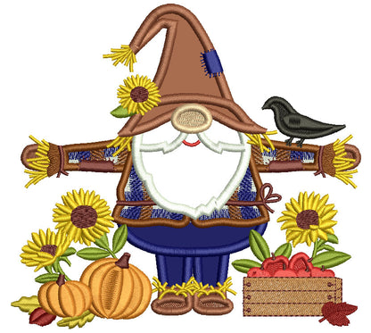 Gnome Scarecrow And Flowers Fall Applique Machine Embroidery Design Digitized Pattern