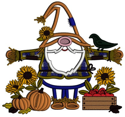 Gnome Scarecrow And Flowers Fall Applique Machine Embroidery Design Digitized Pattern