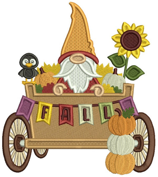 Gnome Sitting In The Wagon With Pumpkins Fall Filled Machine Embroidery Design Digitized Pattern