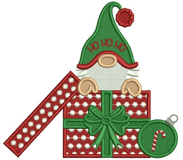 Gnome Sitting Inside a Box With Presents Wearing Santa Hat Christmas Filled Machine Embroidery Design Digitized Pattern